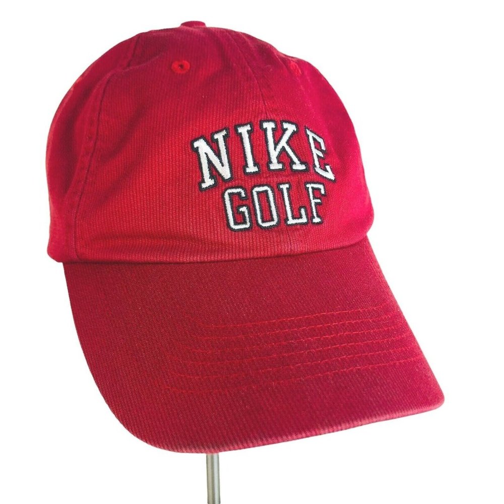 NIKE Golf Hat Red Strapback Adjustable Cotton Corduroy Embroidery